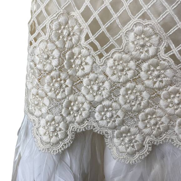 SHIATZH CHEN Lace Feather Floral Applique High Waisted Skirt Italy 40/ US 0 - Picture 6 of 14